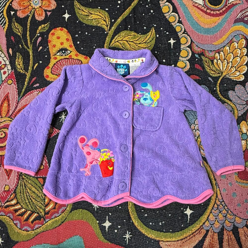 Vintage Y2k Blue's Clues Magenta Shovel Pail Embroidered Fleece Jacket Girls 4